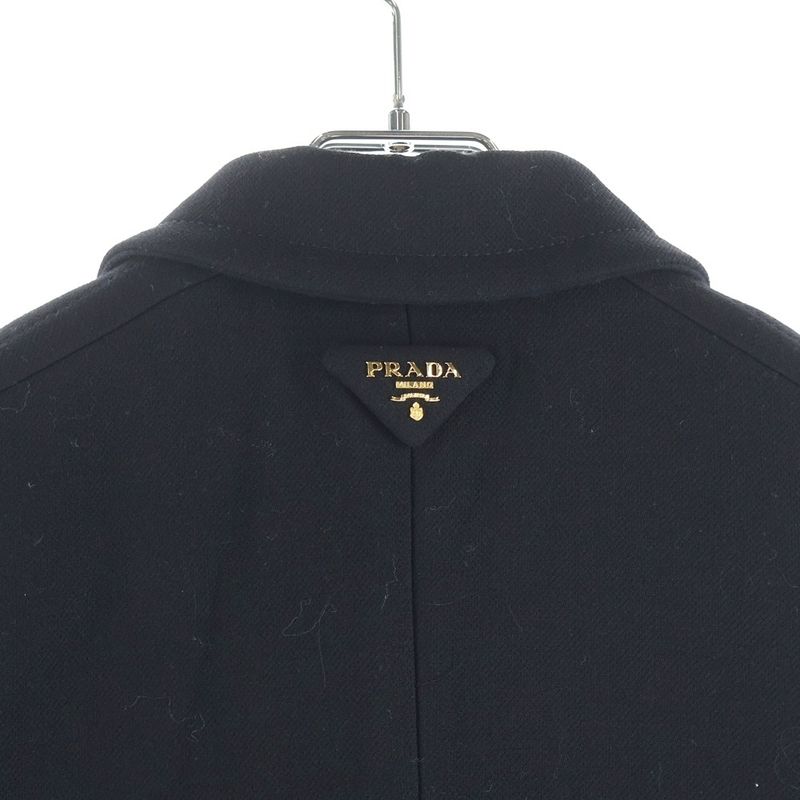 Prada Shoulder Ribbon Triangle Logo Double Breasted Wool Chester Star Coat