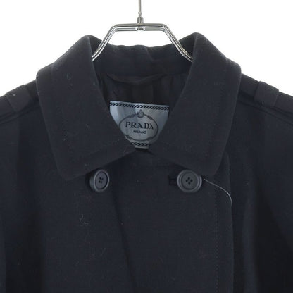 Prada Shoulder Ribbon Triangle Logo Double Breasted Wool Chester Star Coat