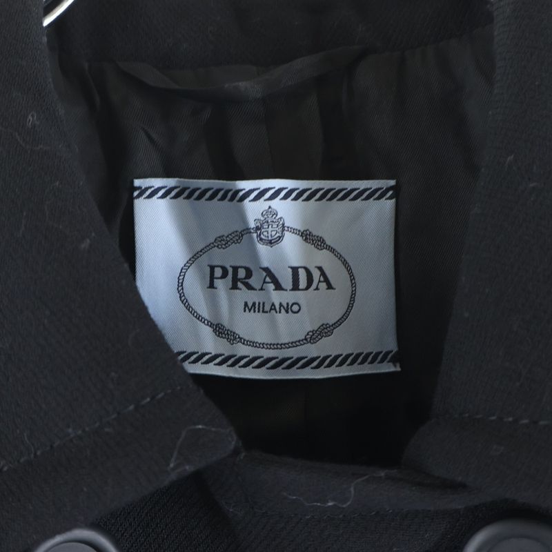 Prada Shoulder Ribbon Triangle Logo Double Breasted Wool Chester Star Coat
