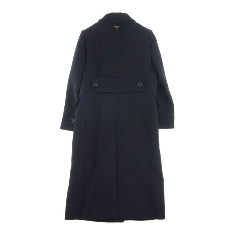 Prada Shoulder Ribbon Triangle Logo Double Breasted Wool Chester Star Coat