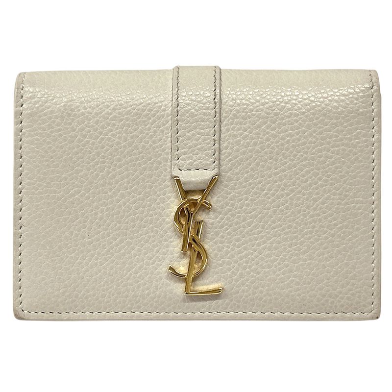 Saint Laurent Card Case Leather Ivory Elegant Adult Simple