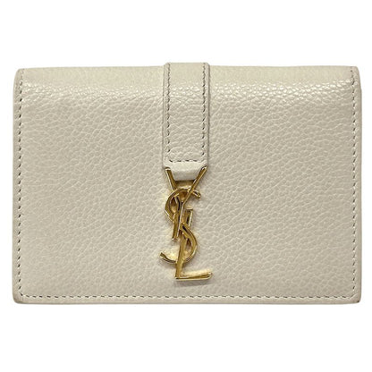 Saint Laurent Card Case Leather Ivory Elegant Adult Simple