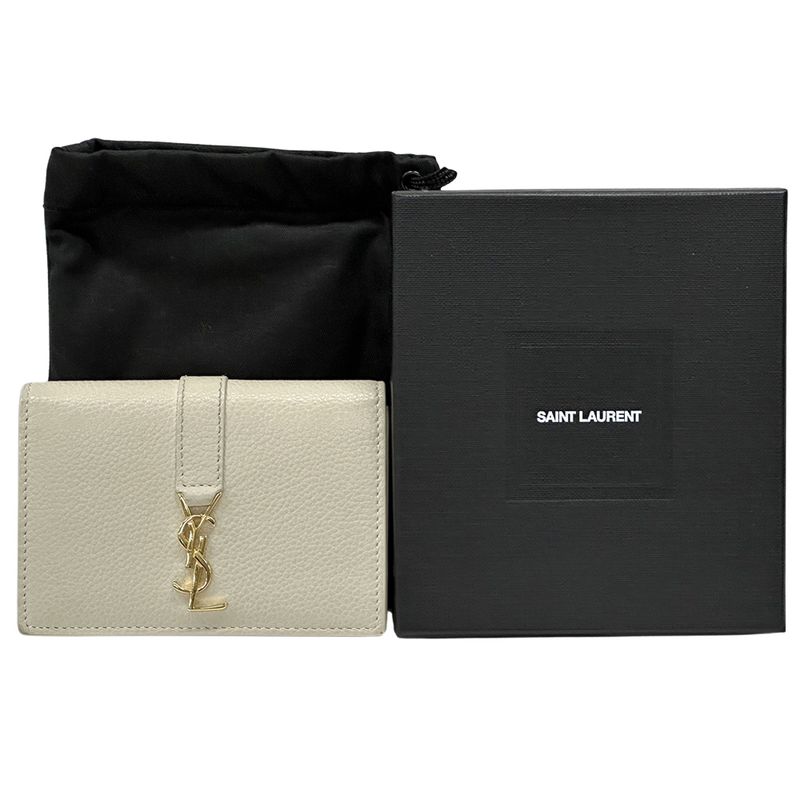 Saint Laurent Card Case Leather Ivory Elegant Adult Simple