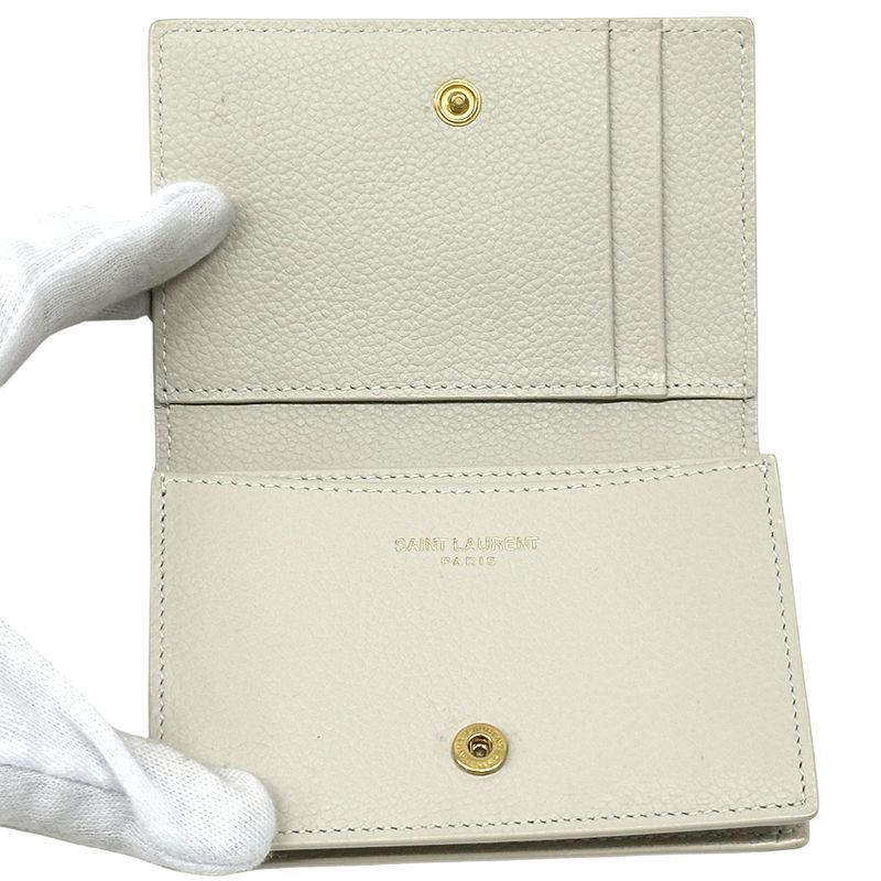 Saint Laurent Card Case Leather Ivory Elegant Adult Simple