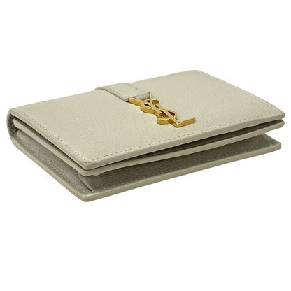 Saint Laurent Card Case Leather Ivory Elegant Adult Simple