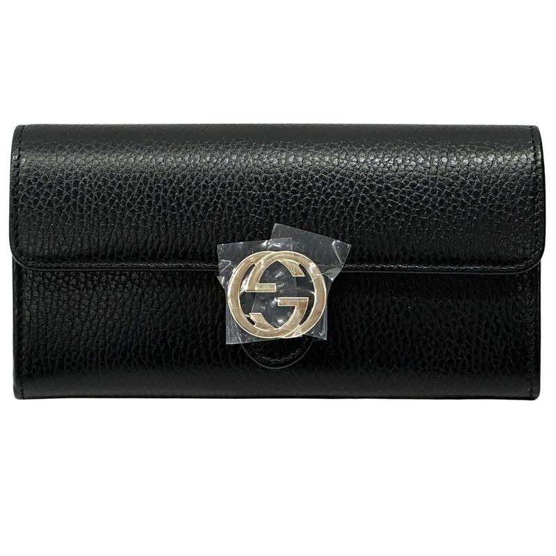 Gucci Wallet Interlocking Wallet Leather Black Simple