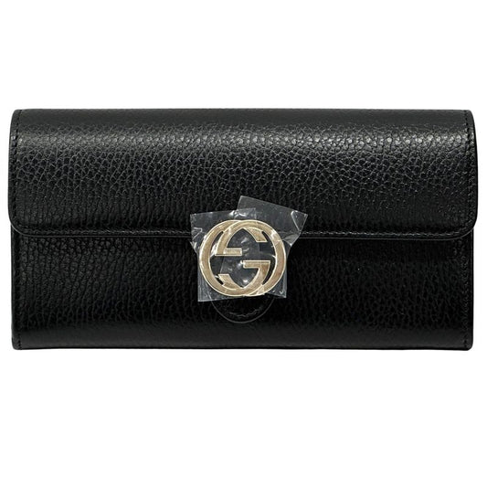 Gucci Wallet Interlocking Wallet Leather Black Simple