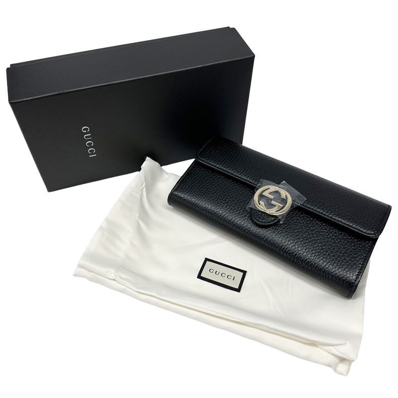 Gucci Wallet Interlocking Wallet Leather Black Simple