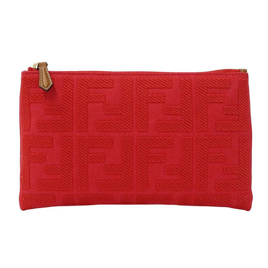Fendi Pouch Clutch Zucca Canvas Jacquard Red Mini