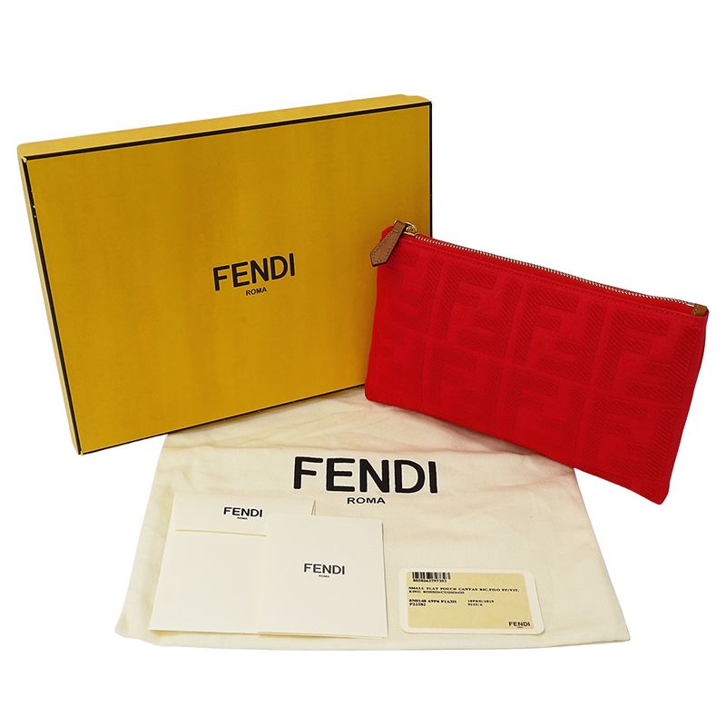 Fendi Pouch Clutch Zucca Canvas Jacquard Red Mini
