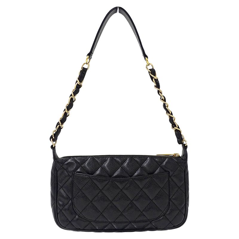 Chanel Quilted Shoulder Bag Caviar Leather Black Gold