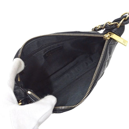 Chanel Quilted Shoulder Bag Caviar Leather Black Gold
