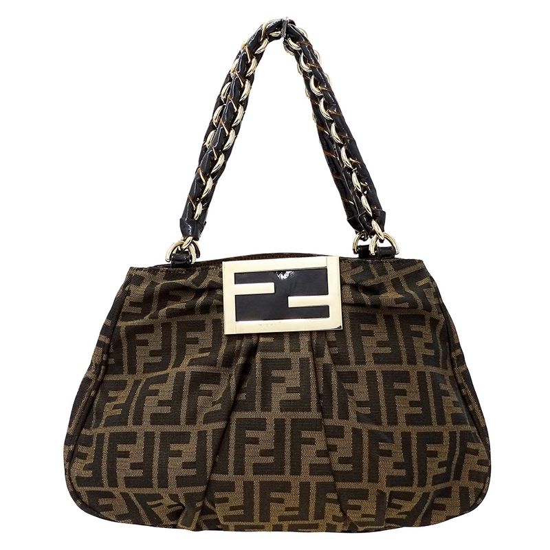 Fendi Bag Zucca Handbag Mia Chain Canvas Brown