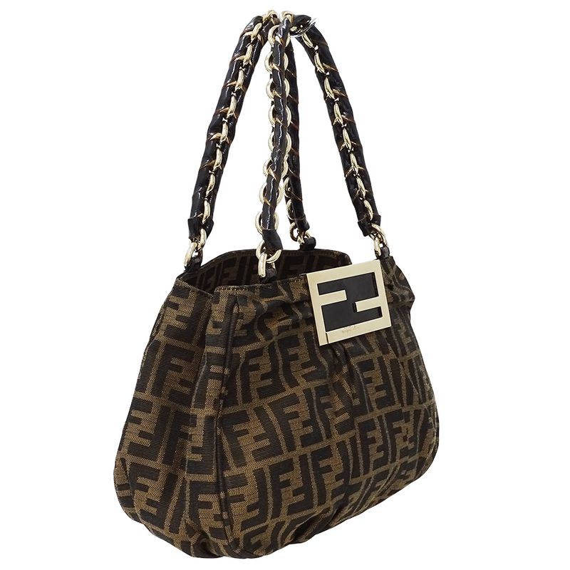 Fendi Bag Zucca Handbag Mia Chain Canvas Brown