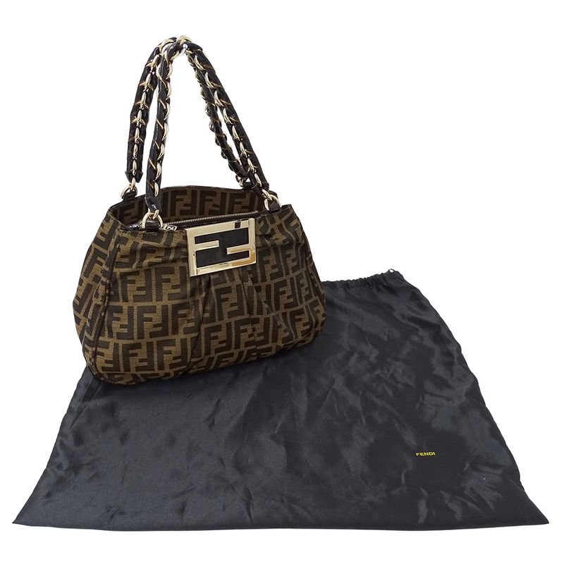 Fendi Bag Zucca Handbag Mia Chain Canvas Brown