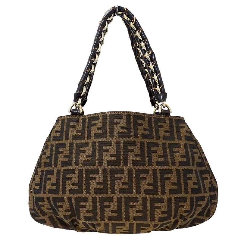 Fendi Bag Zucca Handbag Mia Chain Canvas Brown