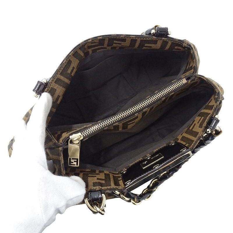 Fendi Bag Zucca Handbag Mia Chain Canvas Brown