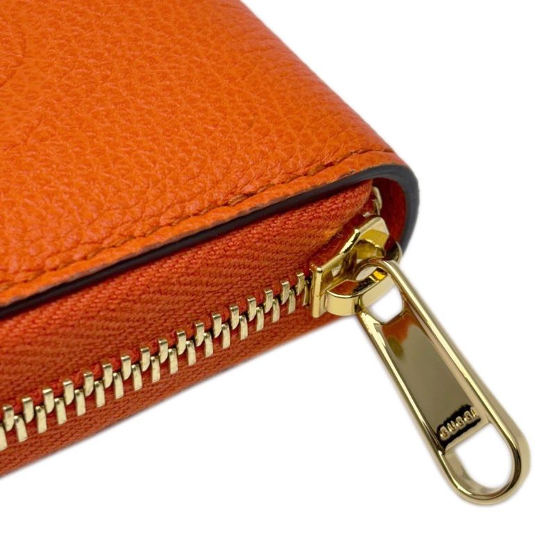 Gucci Wallet Zip Around Leather Logo Orange Gold