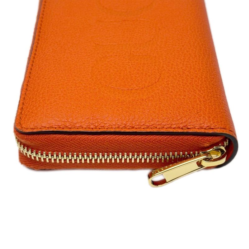 Gucci Wallet Zip Around Leather Logo Orange Gold