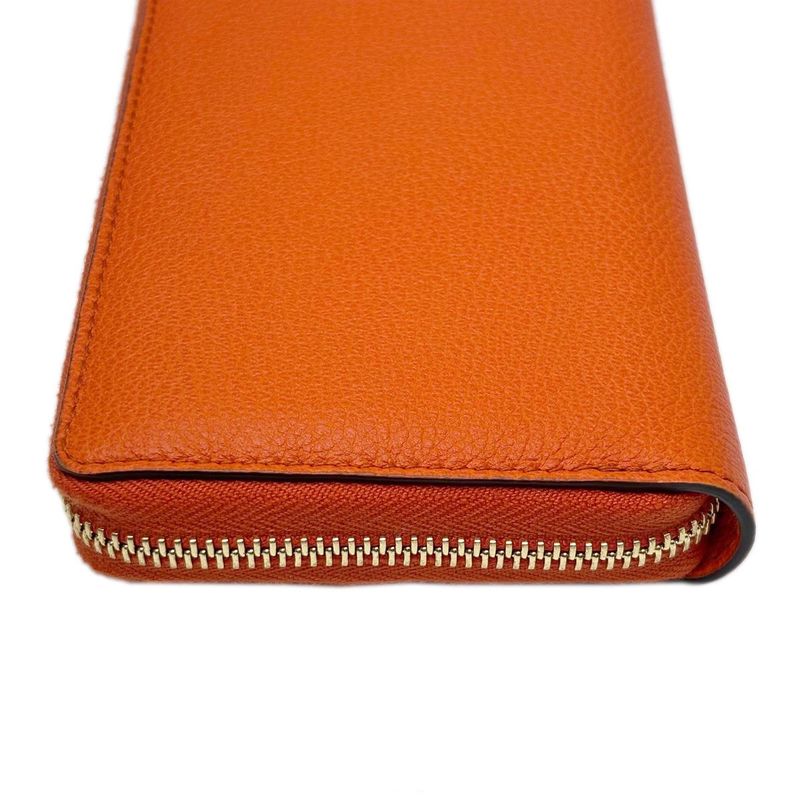 Gucci Wallet Zip Around Leather Logo Orange Gold