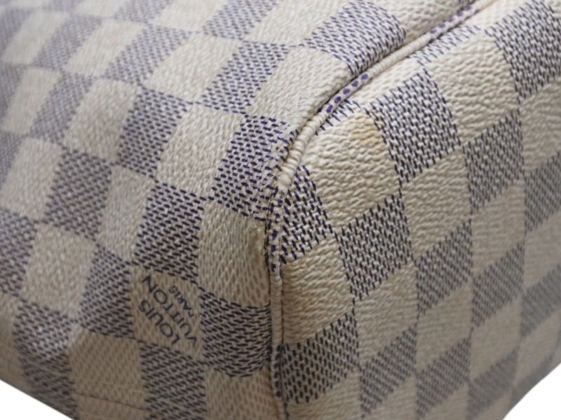 Louis Vuitton Damier Azur Neverfull PM Handbag White Leather Canvas Gold — view 8