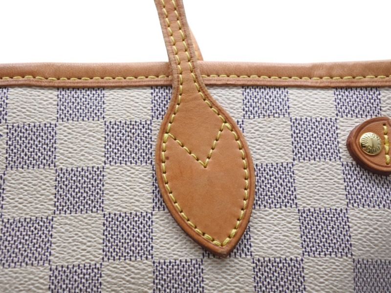 Louis Vuitton Damier Azur Neverfull PM Handbag White Leather Canvas Gold — view 7