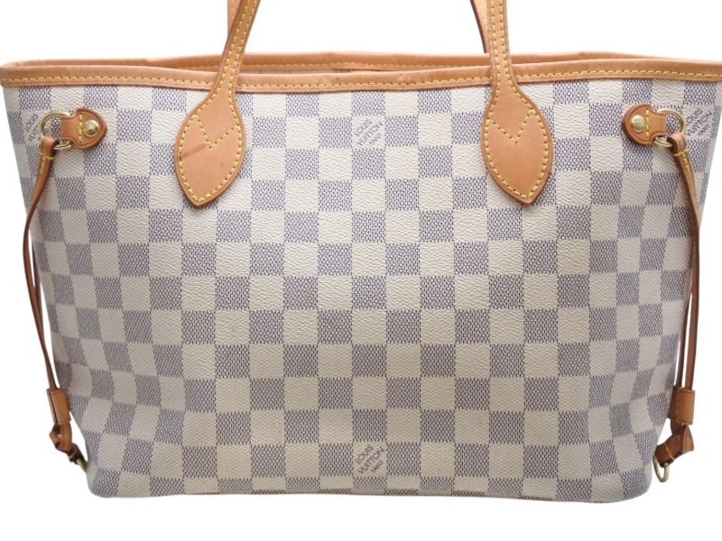 Louis Vuitton Damier Azur Neverfull PM Handbag White Leather Canvas Gold — view 2