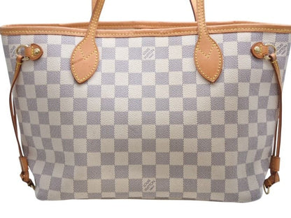 Louis Vuitton Damier Azur Neverfull PM Handbag White Leather Canvas Gold — view 2
