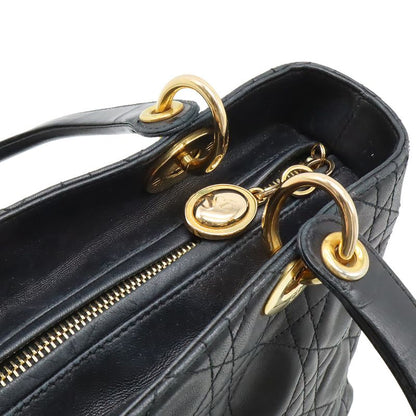 Dior Cannage 2-Way Shoulder Bag Leather Black Gold