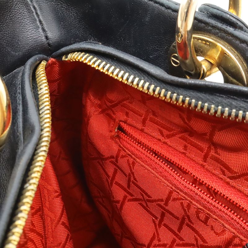 Dior Cannage 2-Way Shoulder Bag Leather Black Gold