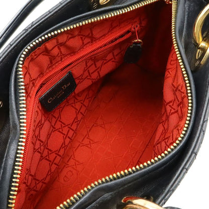 Dior Cannage 2-Way Shoulder Bag Leather Black Gold
