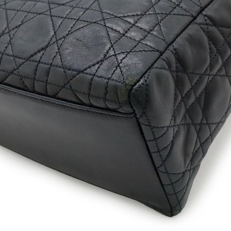 Dior Cannage 2-Way Shoulder Bag Leather Black Gold