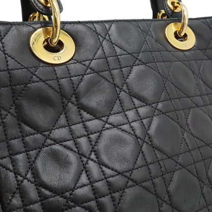 Dior Cannage 2-Way Shoulder Bag Leather Black Gold