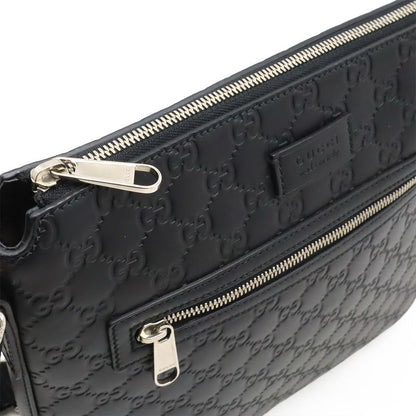 Guccissima Shoulder Bag Crossbody Leather Black Silver