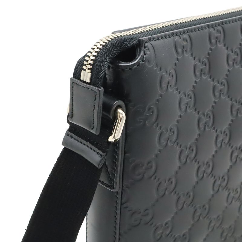 Guccissima Shoulder Bag Crossbody Leather Black Silver