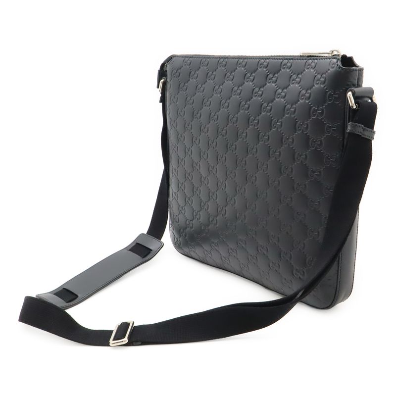 Guccissima Shoulder Bag Crossbody Leather Black Silver
