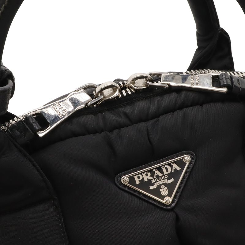 Prada Tessuto Bomba Tote 2-Way Shoulder Bag Nylon Leather Nero Black