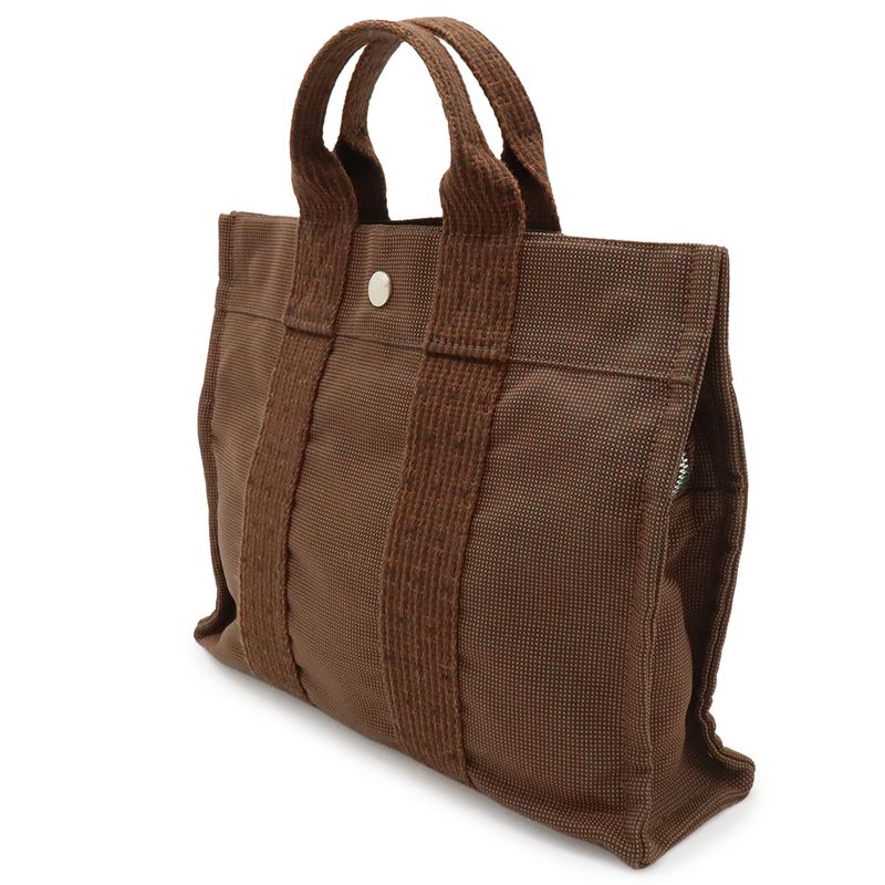 Hermes Her Line Tote PM Tote Mini Tote Canvas Brown Silver