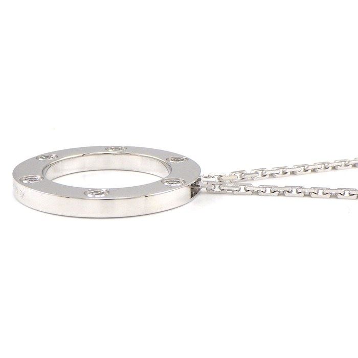 Cartier Necklace Love Circle Round 6 Point Diamond 18K White Gold
