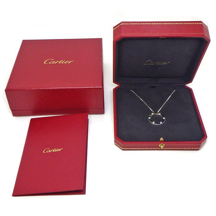 Cartier Necklace Love Circle Round 6 Point Diamond 18K White Gold