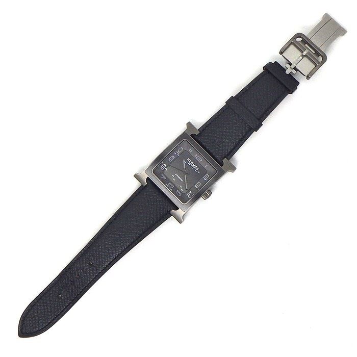 Hermes Watch Back Sketch Square Satin Polished Black Dial