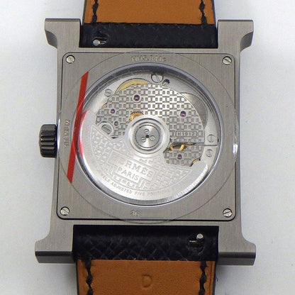 Hermes Watch Back Sketch Square Satin Polished Black Dial