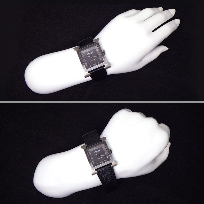 Hermes Watch Back Sketch Square Satin Polished Black Dial