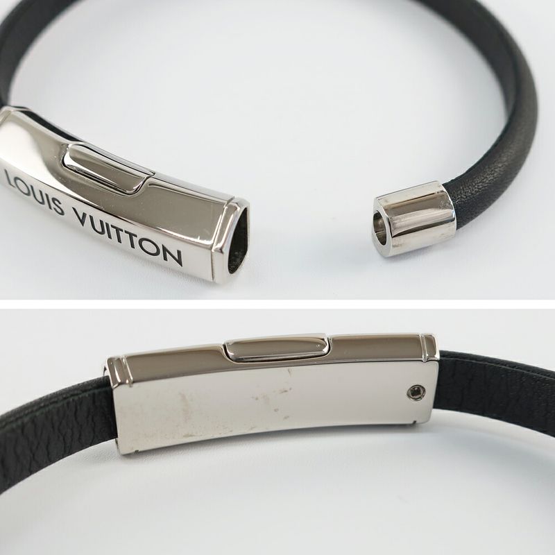 Louis Vuitton Bracelet Clip It Leather Clasp Closure Black
