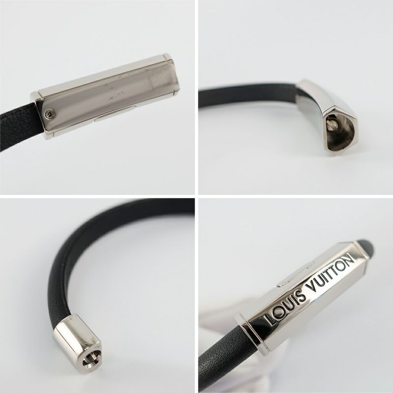 Louis Vuitton Bracelet Clip It Leather Clasp Closure Black