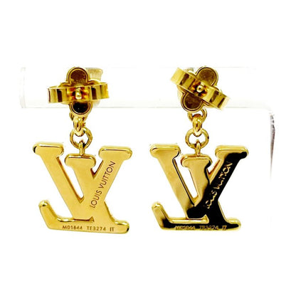 Louis Vuitton Rhinestone LV Logo Earrings Gold