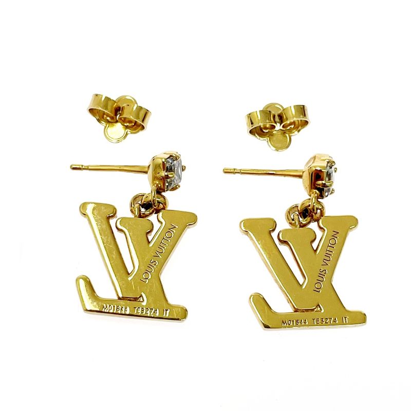 Louis Vuitton Rhinestone LV Logo Earrings Gold