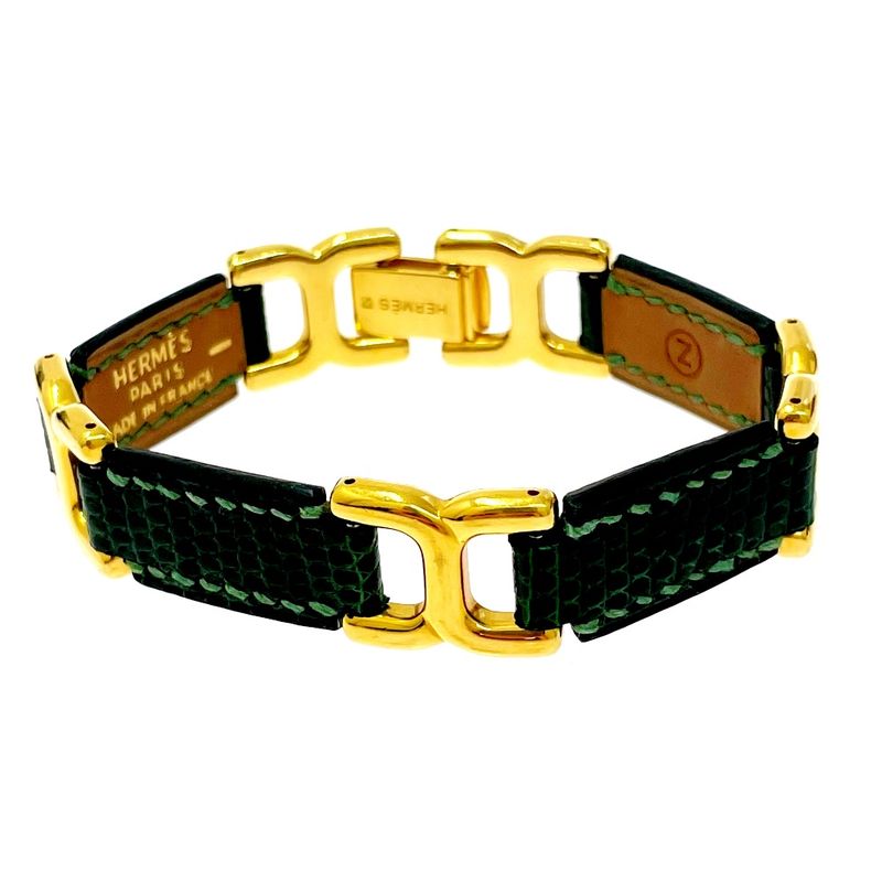 Hermes Leather Motif Bracelet Green