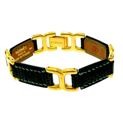 Hermes Leather Motif Bracelet Green