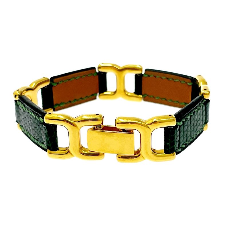 Hermes Leather Motif Bracelet Green